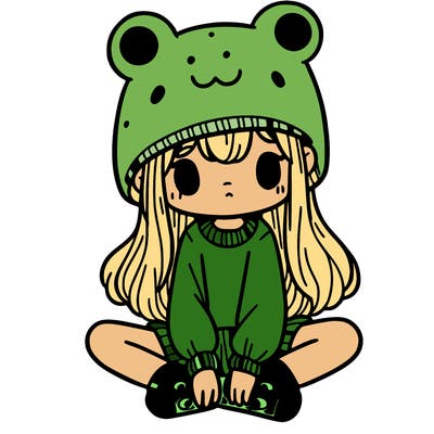 a girl wearing a frog hat and some frog socks