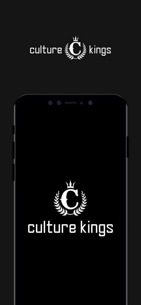 Culture Kings app logo featuring a crowned C in a wreath on a black background
