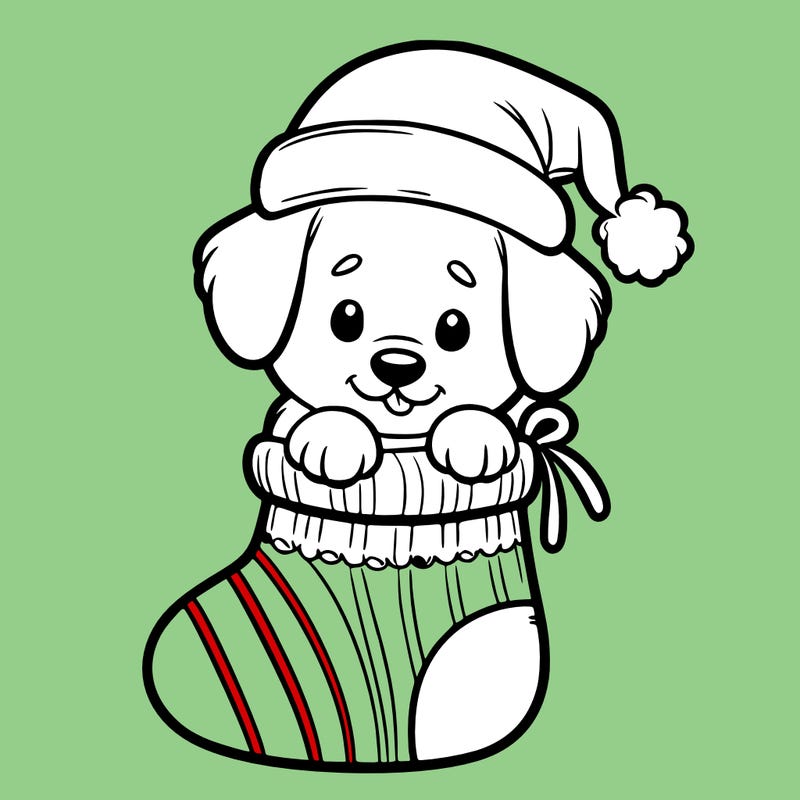 cute puppy wearing santa hat in socking