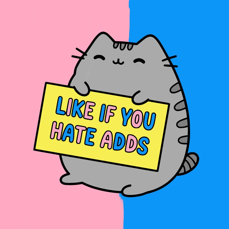a kawii pusheen cat holding a sign that says like if you hate adds