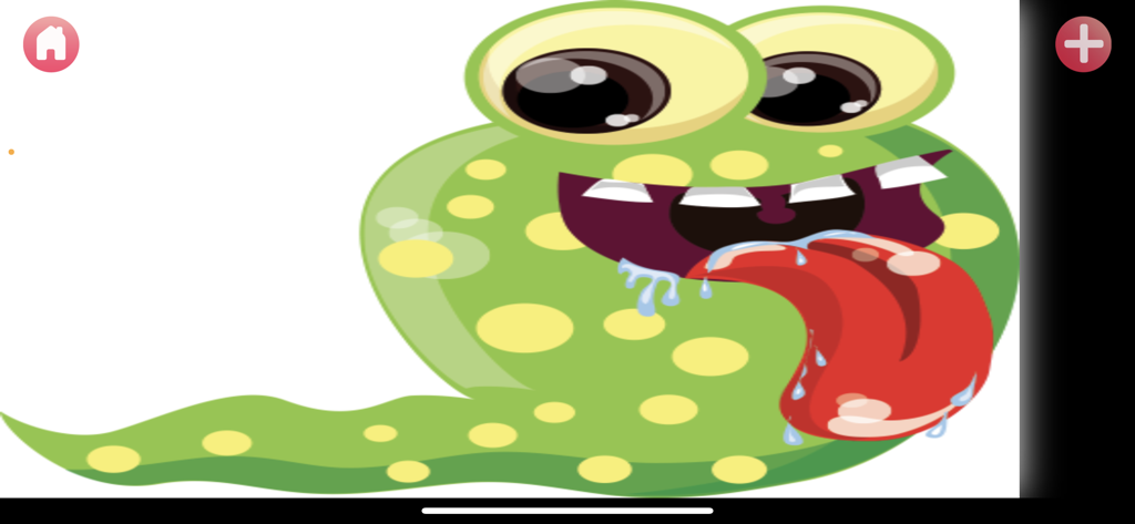 Speak Up Too - speech fun - Una criatura verde de dibujos animados con una lengua larga que proporciona retroalimentación visual para la terapia del habla.