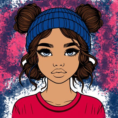 realistic girl with buns in her hair with a beanie on