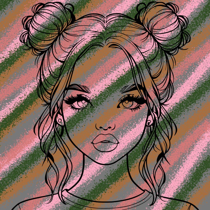 realistic girl with two buns in hair and lips