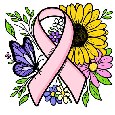 cancer awareness symbol with flowers and butterflies