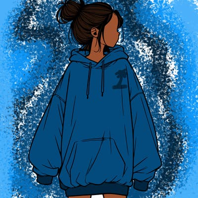 realistic girl with a oversized sweatshirt on and a bun