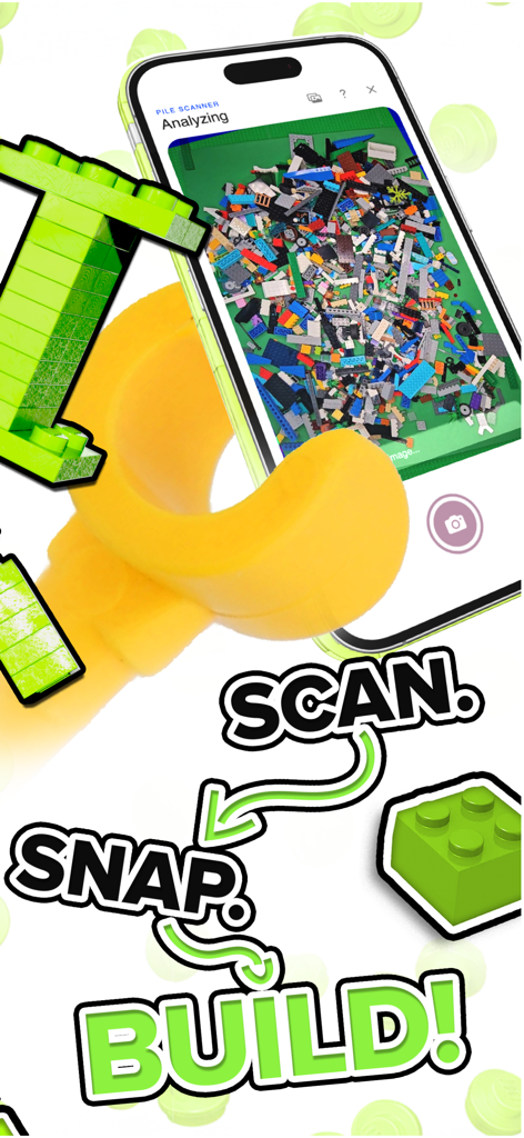 Brickify - A smartphone using the Brickify app to scan and analyze a large pile of loose lego bricks