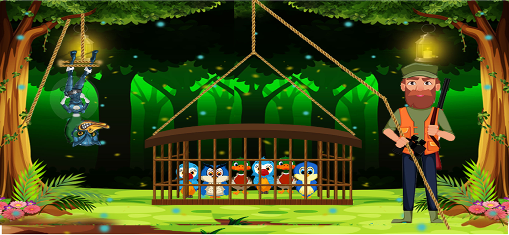 Superhero Bird VS Hunter - Superhero bird hanging upside down to rescue trapped birds from a hunter in the jungle