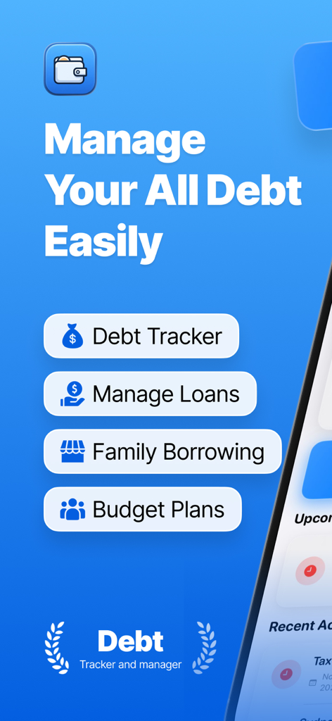 Debt Tracker & Manager - Visión general de las funciones de la aplicación Rastreador y Gestor de Deudas que muestra el seguimiento de deudas y la gestión de préstamos