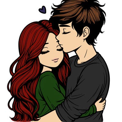 a realistic couple boy and girl hugging and kissing