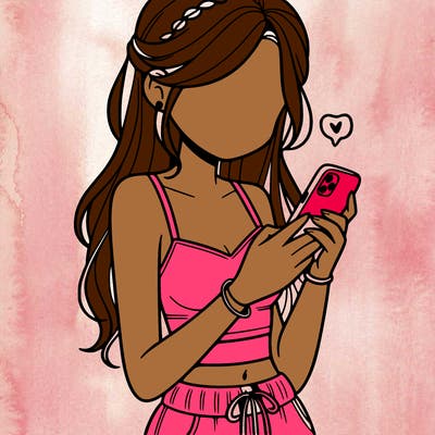 girl with crop top texting on her phone