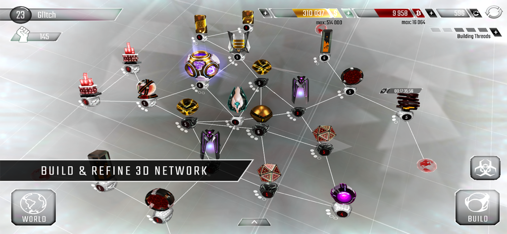 Hackers - Join the Cyberwar! - A screenshot of the 3D network architecture interface in the Hackers game