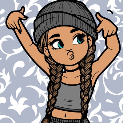 realistic teenage girl with braids and a beanie and crop top doing 🫶🏼