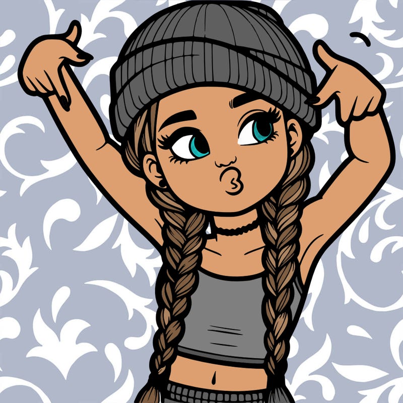 realistic teenage girl with braids and a beanie and crop top doing 🫶🏼
