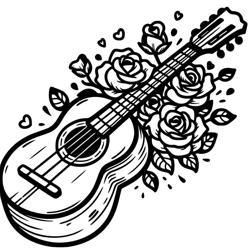 guitar with roses coming out of it