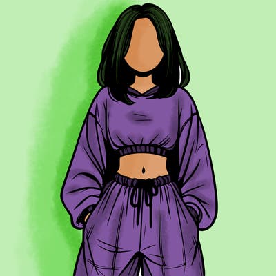 realistic girl faceless with baggy pants and a crop top