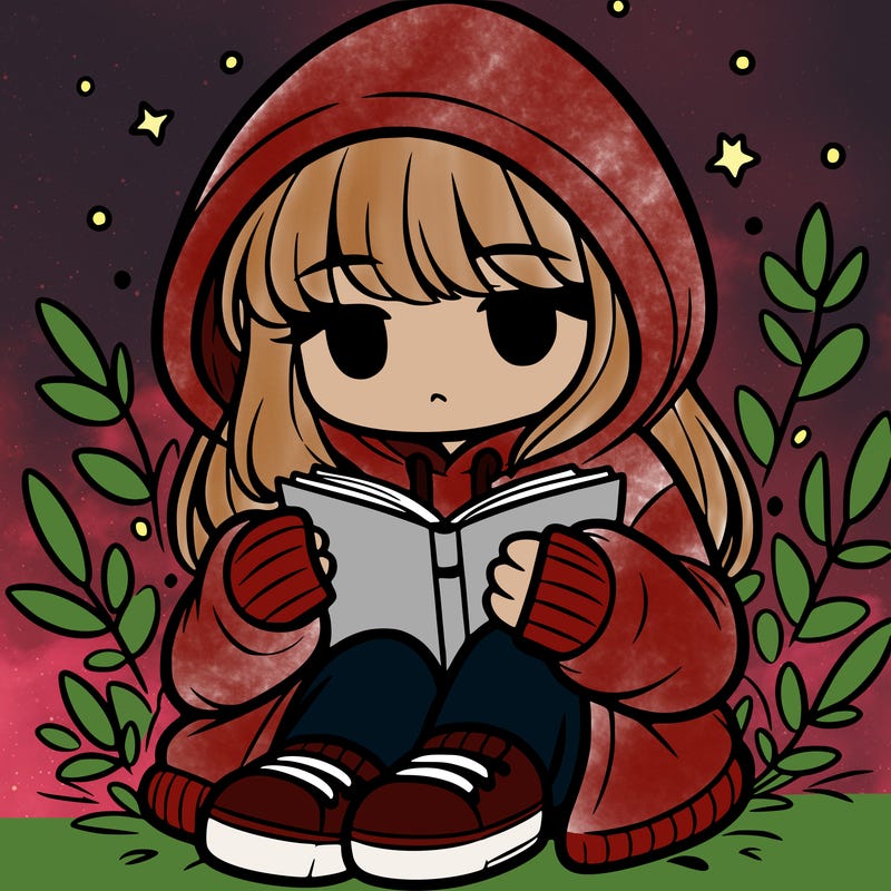 girl in oversized hoodie reading a book