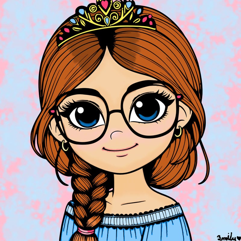 a girl with one braid and glasses who is a princess realistic
