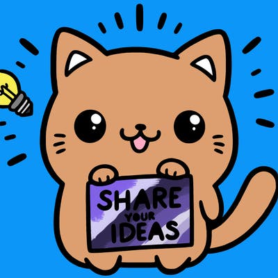 a cute cat saying share your ideas