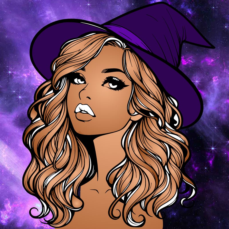 realistic witch girl with wavy hair and lips