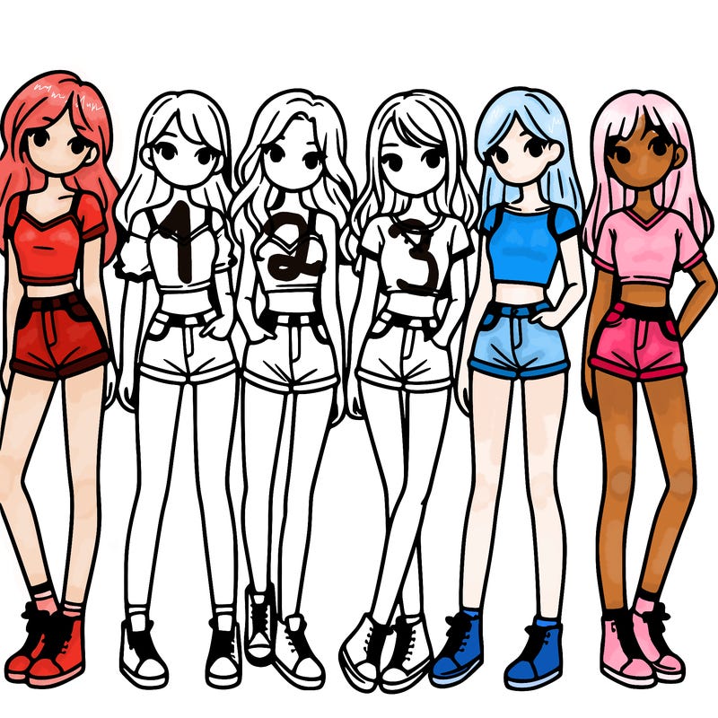 a group of girls wearing crop tops and shorts