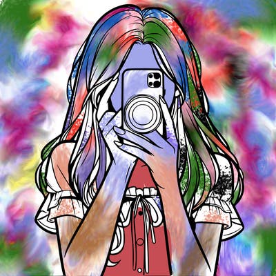 a realistic girl holding her phone taking pictures