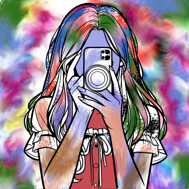 a realistic girl holding her phone taking pictures