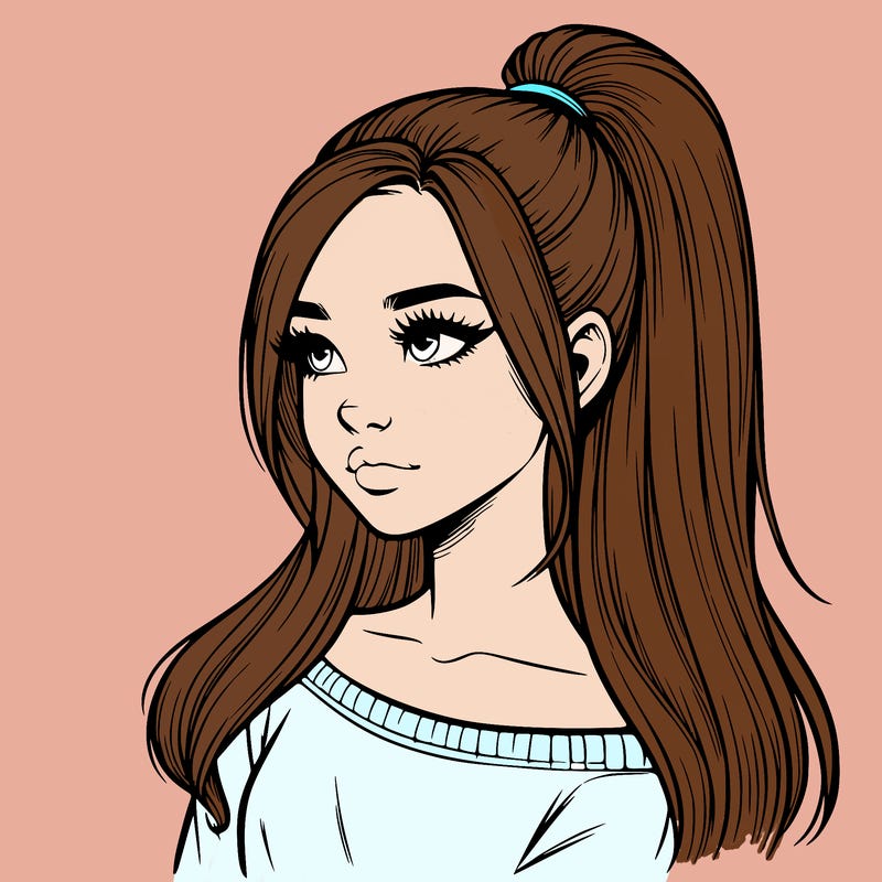 realistic girl with a high ponytail