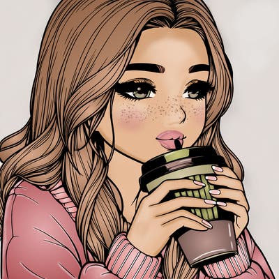 realistic girl drinking coffee
