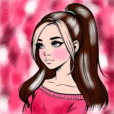 realistic girl with a high ponytail