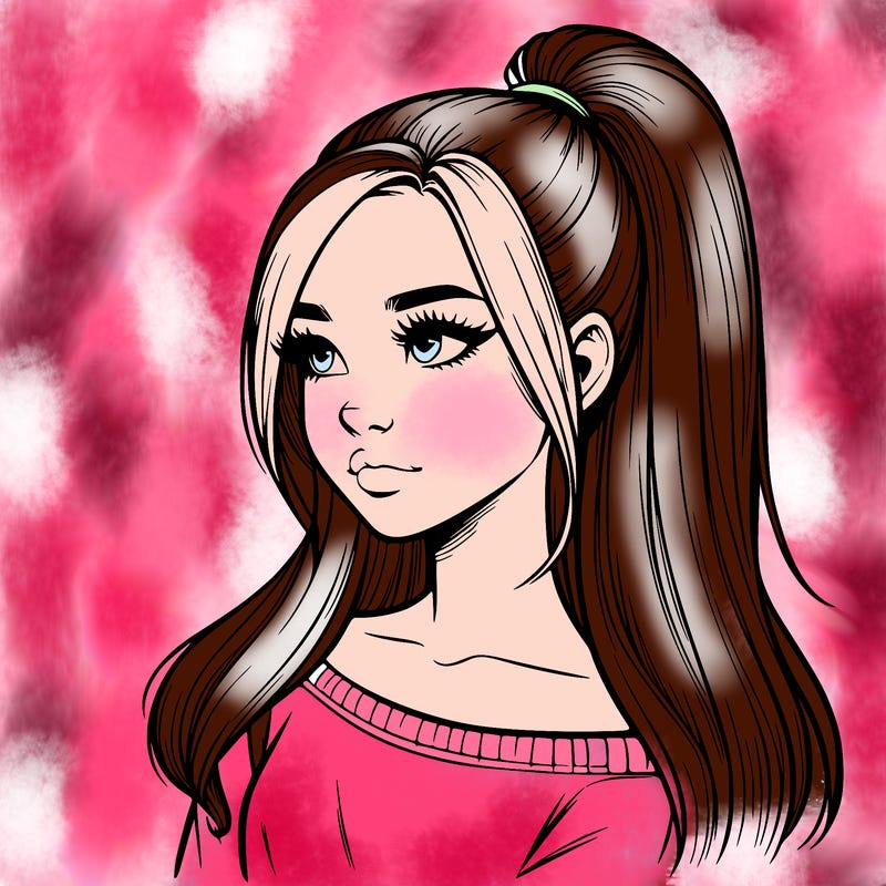 realistic girl with a high ponytail