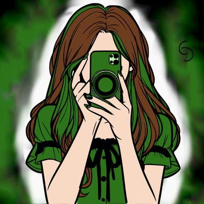 a realistic girl holding her phone taking pictures