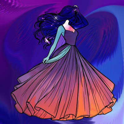 realistic woman with dress flowing in the wind