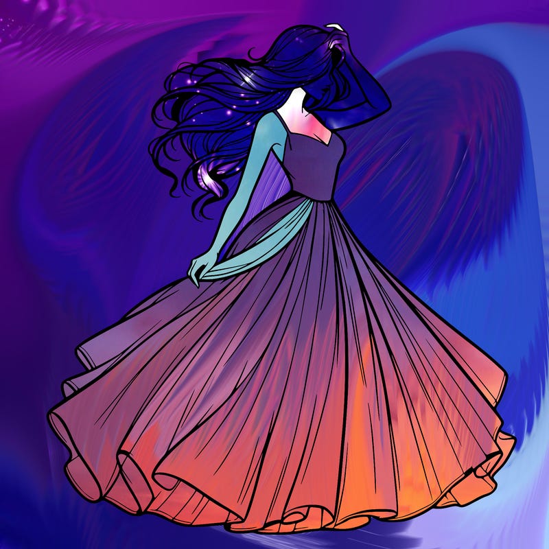 realistic woman with dress flowing in the wind