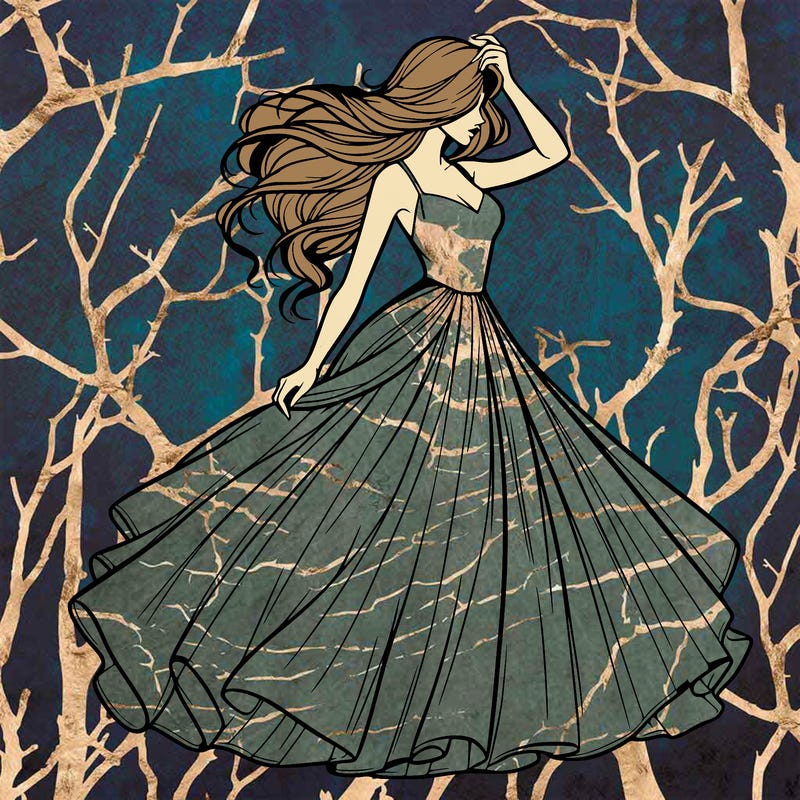 realistic woman with dress flowing in the wind