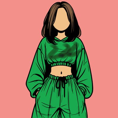 realistic girl faceless with baggy pants and a crop top