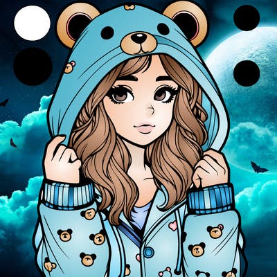 realistic girl in a animal pjs hoodie