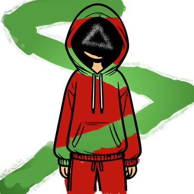 faceless girl in a tracksuit with a hood on and no hair
