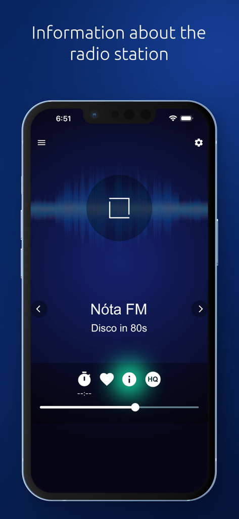 HU Radio - Interface of the HU Radio app showing song information and controls for the Hungarian station Nota FM