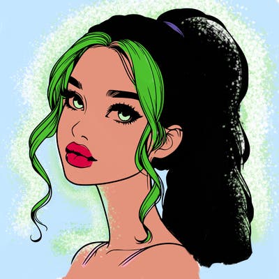 realistic girl with a ponytail on her hair and lips