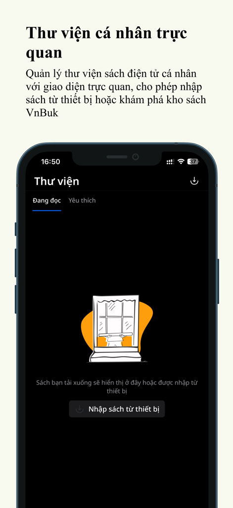 La intuitiva pantalla de biblioteca personal de la aplicación lectora de libros electrónicos vietnamitas VnBuk Premium.