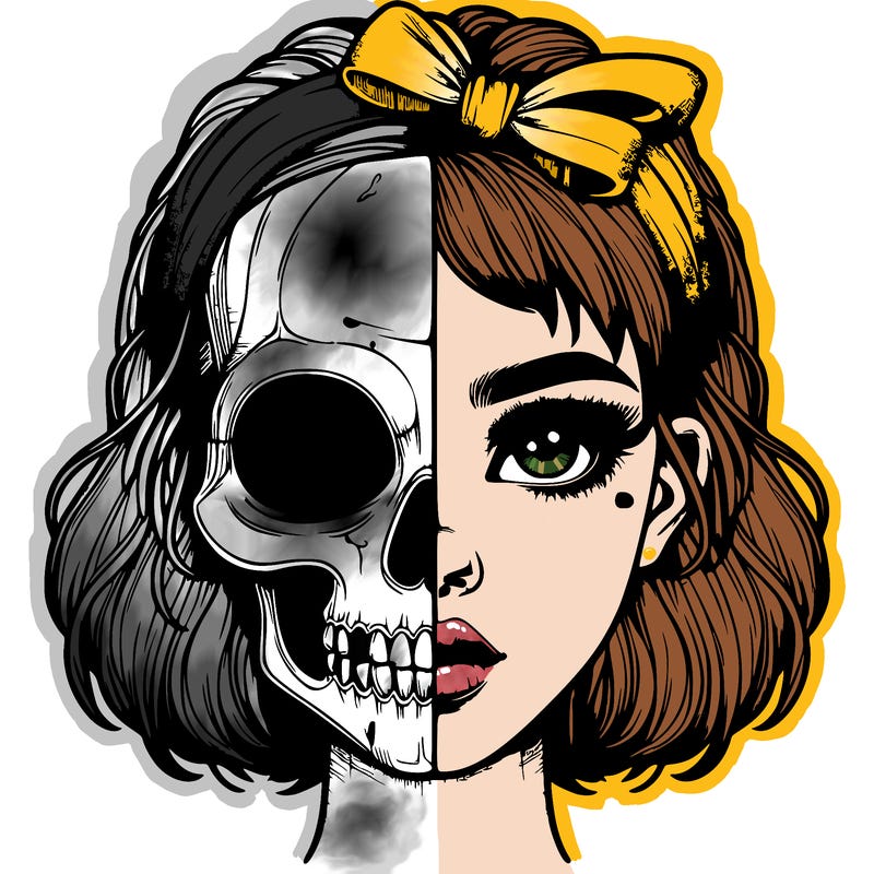 realistic girl with half skull mask