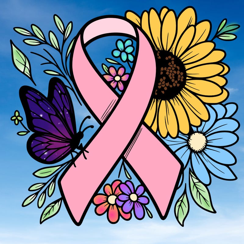 cancer awareness symbol with flowers and butterflies