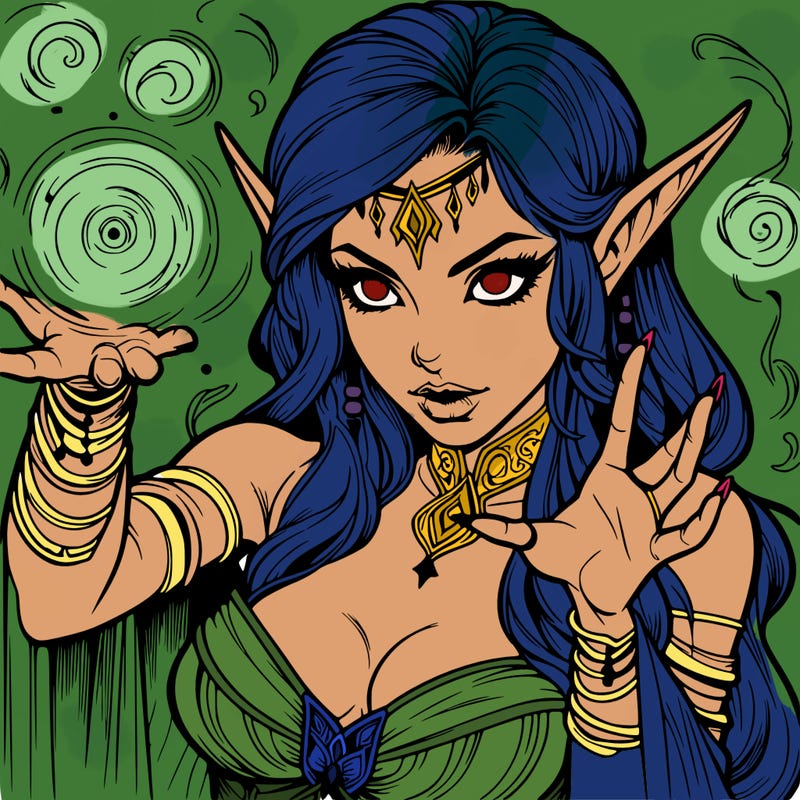 realistic scary beautiful elf sorceress casting spell