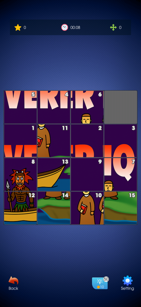 Offline Games - Puzzle Fun - A sliding tile puzzle screen featuring a river crossing theme in the Offline Games app.