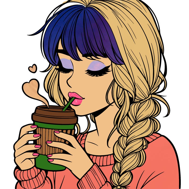 realistic girl drinking coffee