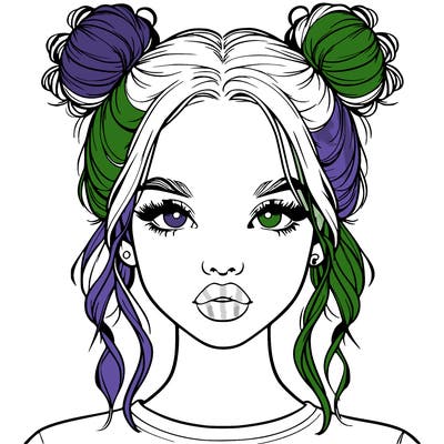 realistic girl with two buns in hair and lips