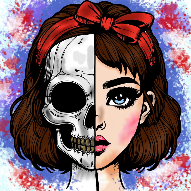 realistic girl with half skull mask