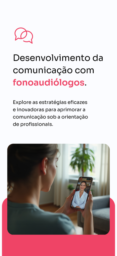 A woman using the Conexa Saude app for a virtual speech therapy consultation on her smartphone