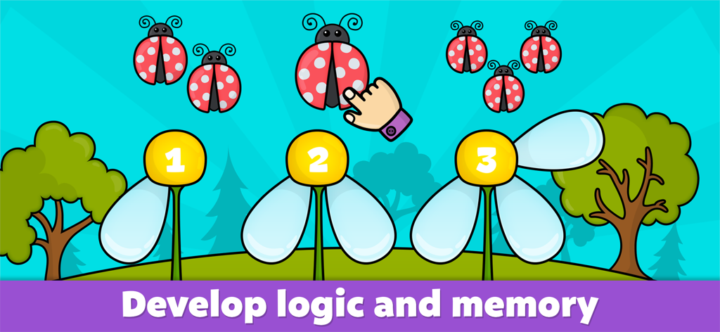 Baby Games for 2–5 Year Olds - Educational counting game for toddlers featuring ladybugs and numbered flowers to develop logic and memory