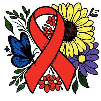 cancer awareness symbol with flowers and butterflies